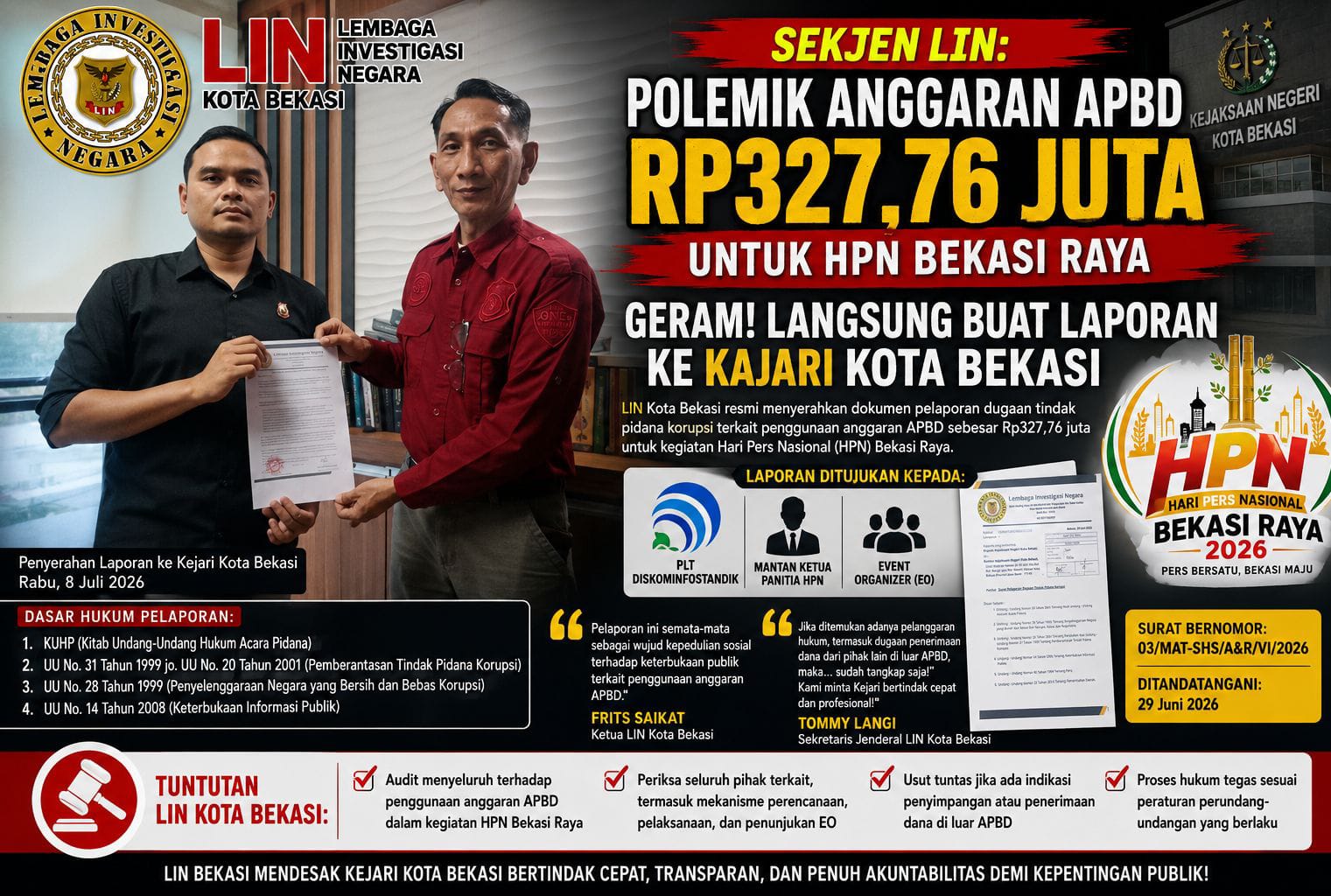 Sekjen LIN: Polemik Anggaran APBD Rp327,76 Juta Untuk HPN 2026 Geram, Langsung Buat Laporan Ke Kajari kota Bekasi whatsapp image 2026 07 08 at 21.15.27